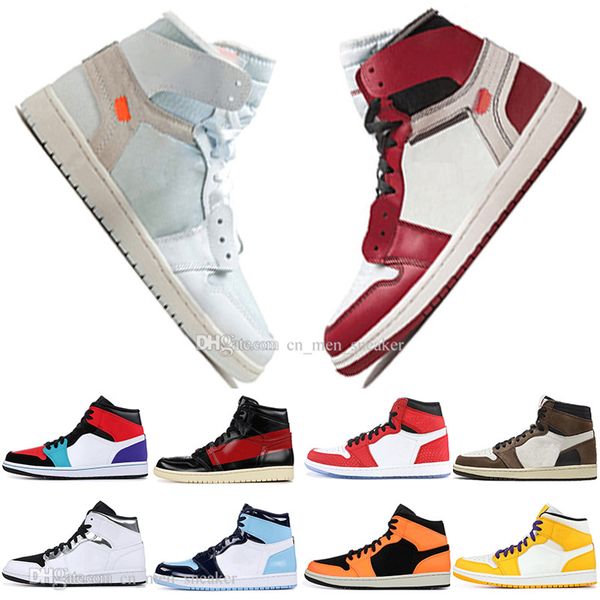 

2019 1 og travis scotts basketball shoes mens women spiderman chicago unc homage to home what the white silver men sports designer sneakers, White;red