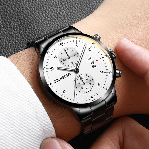 

relogio masculino watches men cuena business steel belt watch three eyes calendar montre homme quartz wristwatches reloj hombre, Slivery;brown