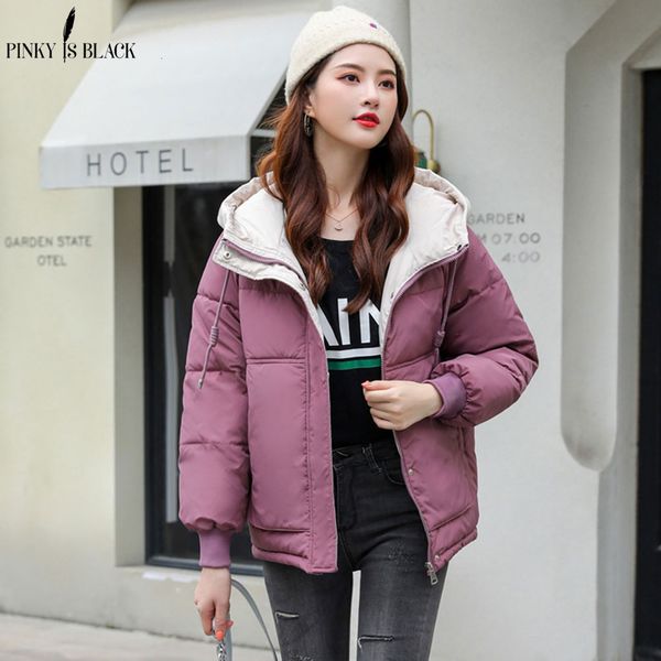 

pinkyisblack new short parka women 2019 snow wear winter jacket women coats hooded ladies coat female thick cotton padded jacket y190926, Black;white