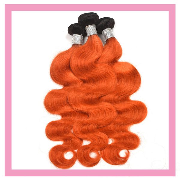 

бразильский девы волос extensions body wave два тона 1b / orange ombre человеческих волос 10-26inch 1b orange double утки, Black