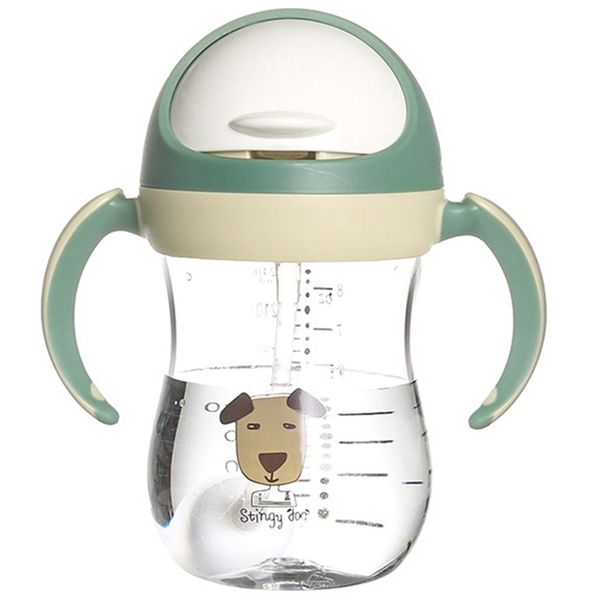 

350ml baby water bottle sippy cup soft spout cup gravity ball v-type straw anti design for baby-green
