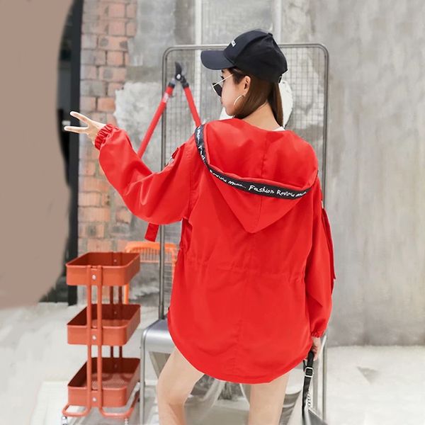 

women autumn hooded fashion trench coat 4 colors drawstring clothes for womens coats red trench outwear manteau femme hiver, Tan;black