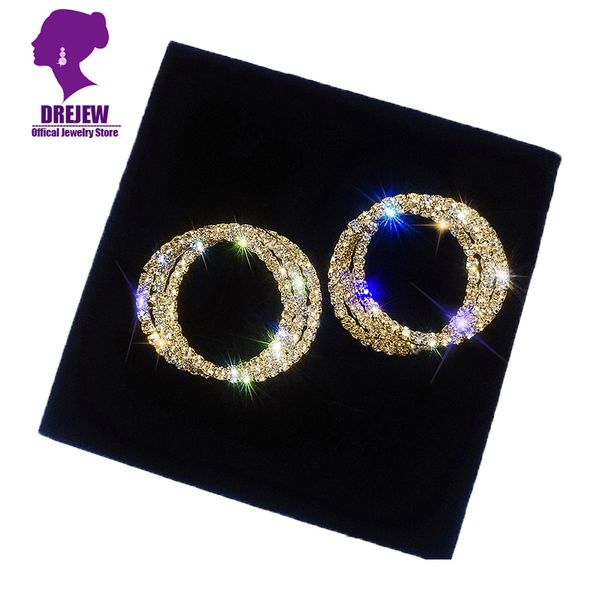 

drejew luxury small gold silver rose circle rhinestone statement earrings korean 925 stud earrings women weddings party jewelry, Golden;silver