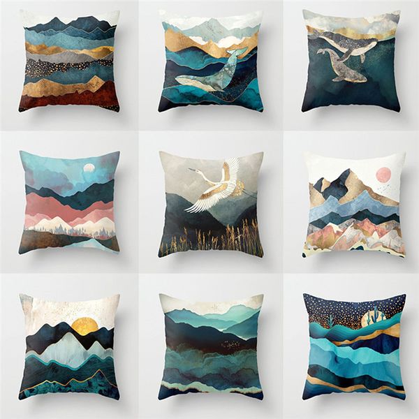 

sun whale geometric mountain peaks creative cushion cover landscape office living room covers decoration home decor 45x45cm
