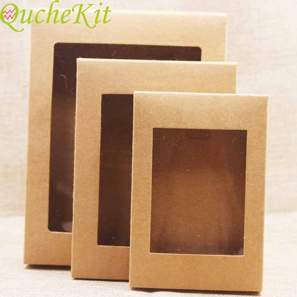 

20pcs diy kraft paper box with window valentine's day gift packaging box wedding christmas home party cookie candy cake