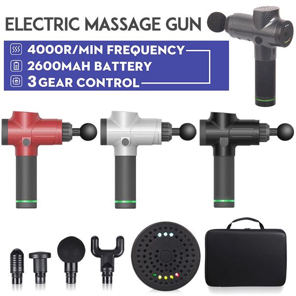 

4000r/min therapy massage gun 3 gears muscle massager pain sport massage machine relax body slimming relief 4 heads