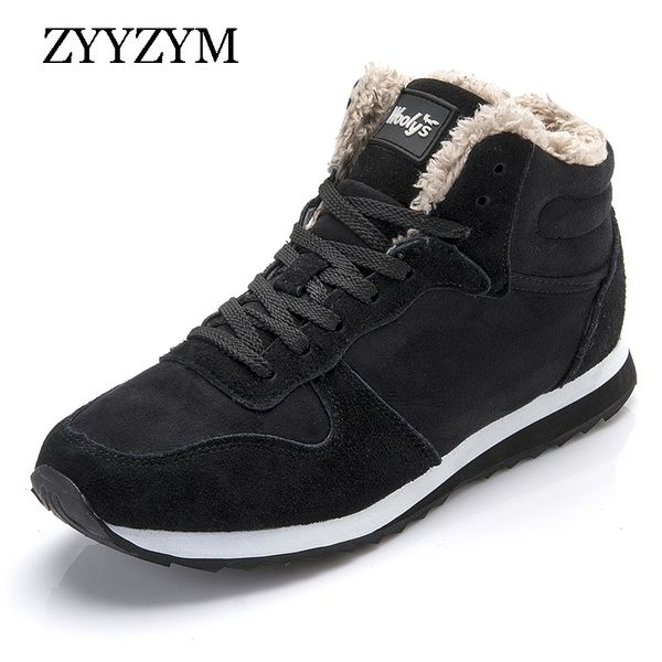 

zyyzym men boots winter shoes for men lace-up style winter fashion sneakers casual plush keep warm youth cotton shoes snow boots, Black