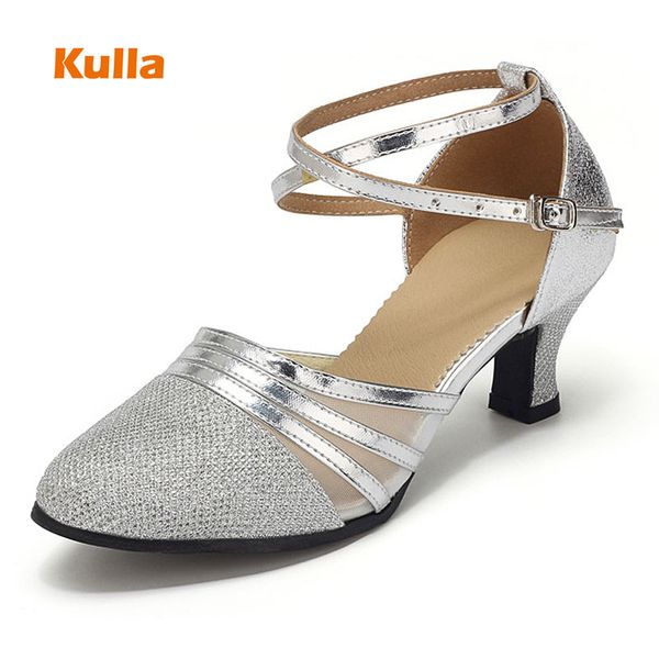 

women ballroom latin dance shoes ladies closed toe silver glitter salsa tango modern dancing shoes heels 5cm woman sandals 34-41
