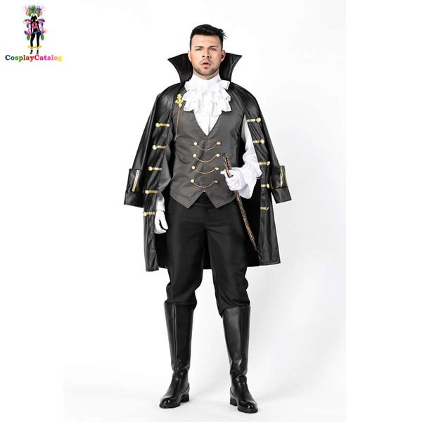 

vampire count dracula costume halloween mens knight outfit captain pirate uniforms fantasia masquerade earl costumes, Black;red