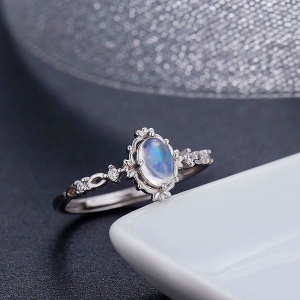 

vintage style 925 sterling silver round natural moonstone rings for women wedding engagement jewelry finger anillos bague aneis t190703, Slivery;golden