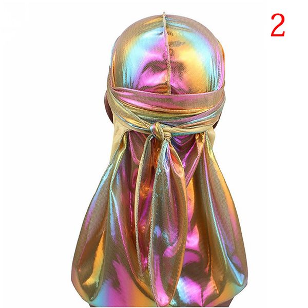 

turban hat hair accessories elastic long tail hat men shiny silky durag headband sparkly bandanas colorful hair accessories, Silver