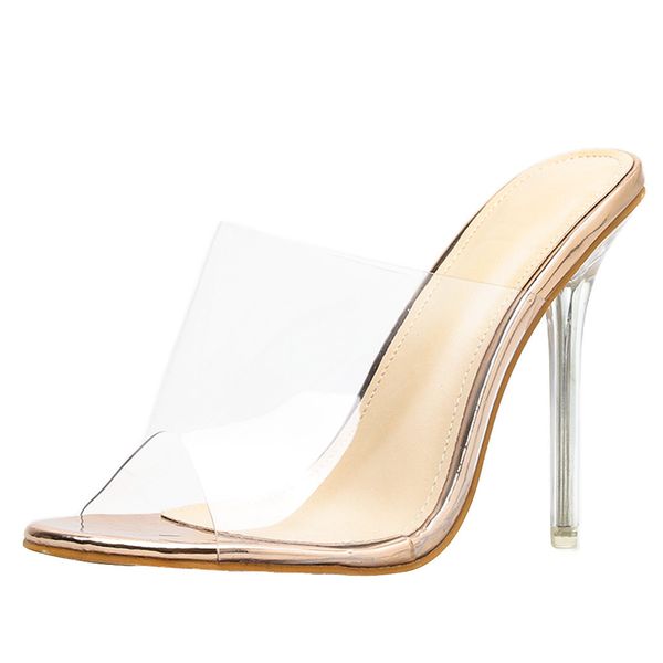 

women casual comfortable transparent breathable solid sandals fine heel peep high heels slip-on sandals x1214, Black