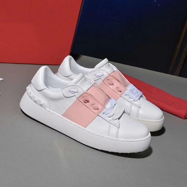 

luxury popular leather casual shoes women men designer sneakers fashion open lace up casual shoes for sale, White;red