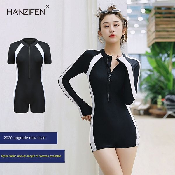 

sports one-piece female 2020 swimming long sleeve diving fairy fan female diving swimsuit swimsuit japanese and korean, White;black