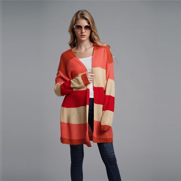 

women's sweaters rainbow striped long cardigan women clothing 2021 fashion winter female jacket knitted cardigans open stitch knitwears, White;black