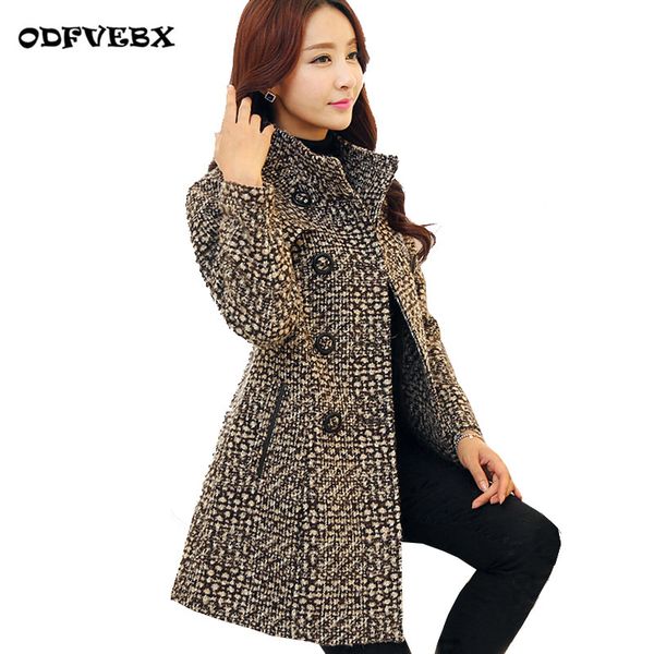 

houndstooth woolen coats female autumn winter medium long section plus size slim 2019 popular parker tartan coat coat women's, Black