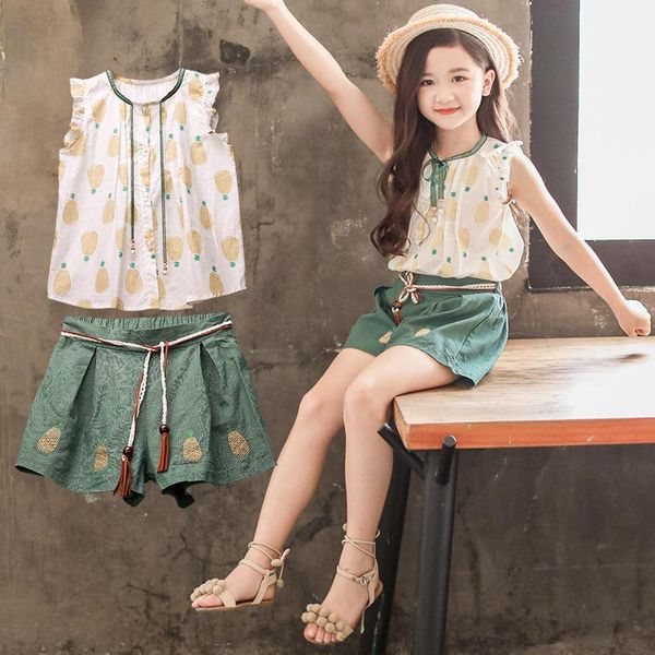 

baby girls clothing sets 2020 summer fashion print and shorts kids clothes suits 3 4 5 6 7 8 years children sportswear cy200516, White
