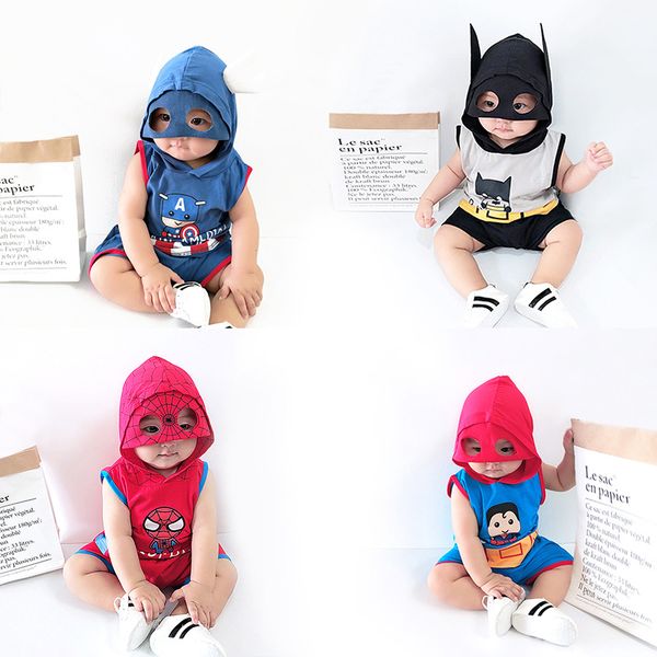 

cartoon hero baby sleeveless sets newborn boys girls hoodie infant cosplay costumes toddler summer clothes suit for children, White