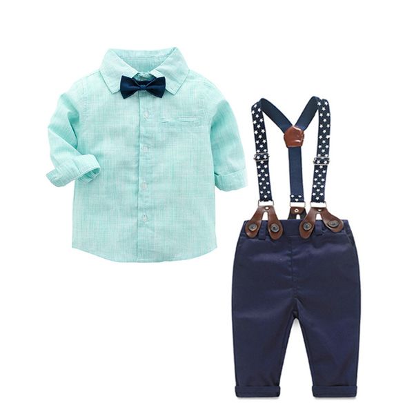 

мальчики костюм джентльмен детская одежда с длинными рукавами полосатой рубашке ремень брюки bow tie suit outfit, White