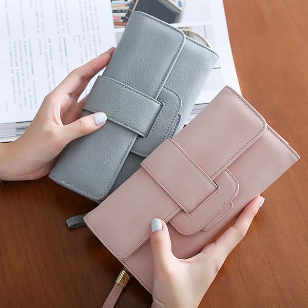 

2019 brand casual solid long women purses pu leather hasp coin card holder soft female wallet credit cards handbag, Red;black