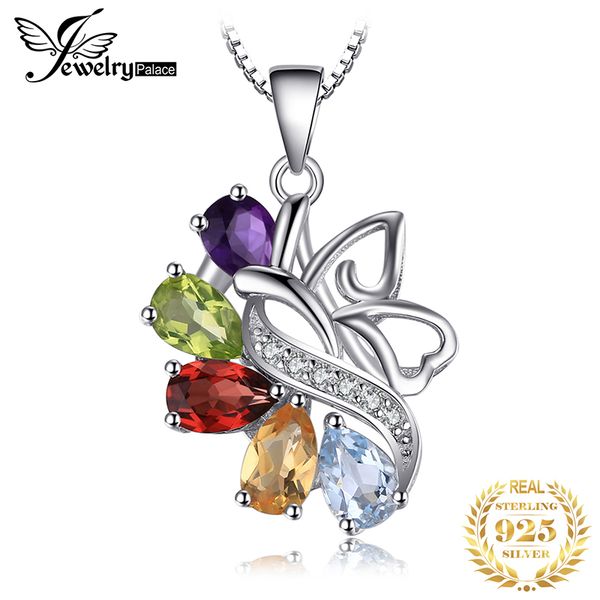 

jewelrypalace women silver necklace butterfly 2.4ct amethyst garnet peridot citrine blue z pendant 925 silver no chain