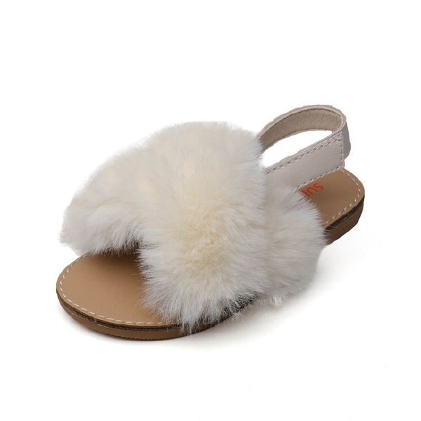 

2019 autumn kid's shoes women's shoes sandals slip-on round toe casual neutral flat heels fur non-slip, Black;red