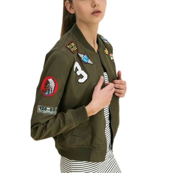 

women coats army green bomber jackets female coat flight suit casual print jacket embroidered patches jacket coats lm93, Black;brown