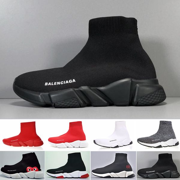 

2019 new paris speed trainers knit sock shoe original luxury cycling mens womens sneakers high casual shoes with box l9sce, Black