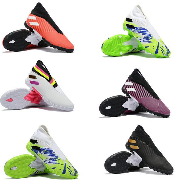 

mens high football boots nemeziz 19.3 laceless in tf soccer cleats nemeziz messi 19.3 indoor turf soccer shoes, Black