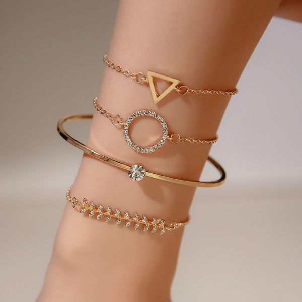 

gold color 4 piece set bracelet zircon fishbone leaf triangle bracelets for women bracelets & bangles jewelry fashion bracelet, Black