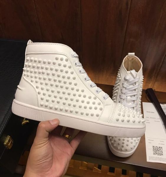 

fashion designer casual shoes brand studded spikes flats shoes red bottom shoes for men and women party lovers genuine leather sneakers, Black