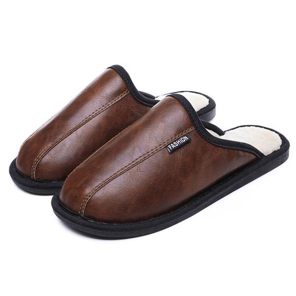 

winter couple leather cotton slippers large size men's shoes indoor warm non-slip waterproof cotton slippers women flip flop, Blue;gray