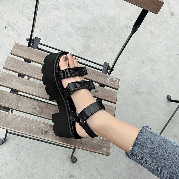 

sandalias gladiador mujer punk rock gothic sandals platform sandals wedges shoes chunky high heels gladiator women ljb50, Black