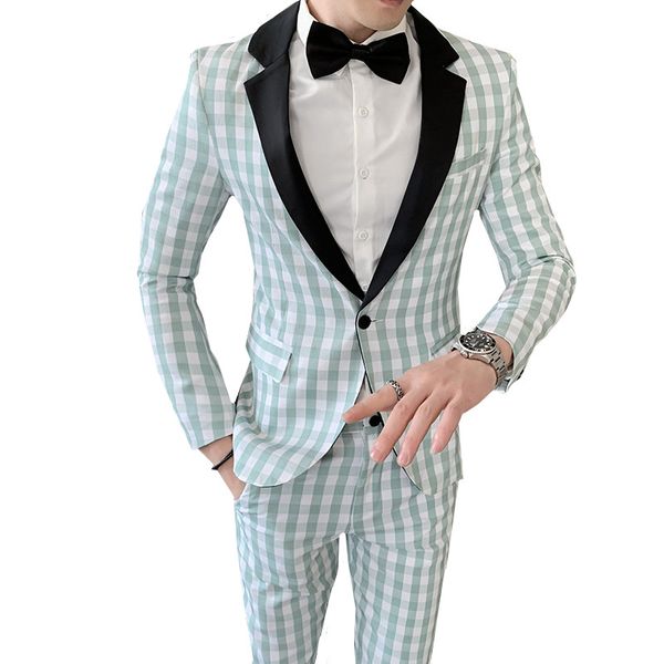 

2 шт. костюмы мужчины британский новый стиль дизайн мужской костюм тонкий винтаж плед партии свадебное платье смокинги плед наборы (куртка+б, White;black