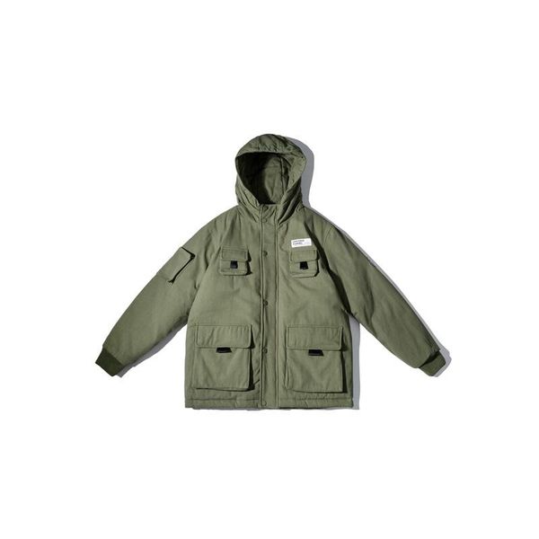 

2019 уличная ретро свободная шапка утолщенная хлопчатобумажная куртка мужская мода мульти-карманный инструмент пальто в winte, Black