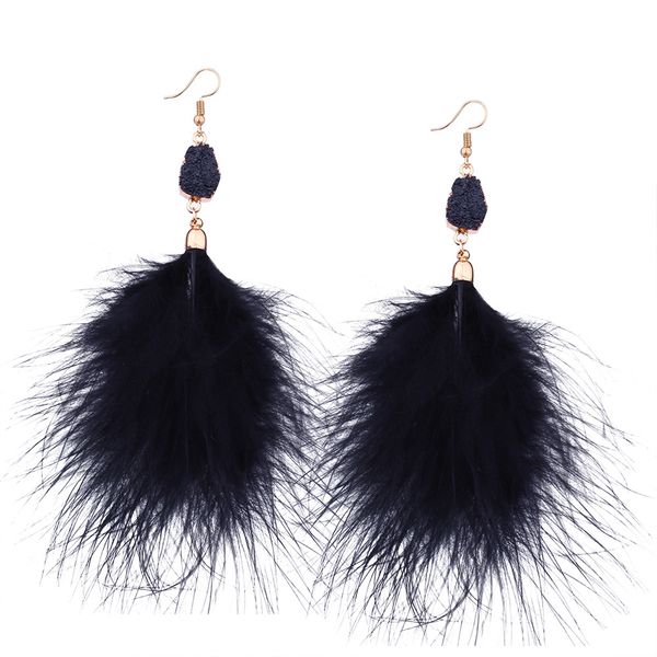 

temperament dream personality multicolor feather earring black white gray pink feather elegant long fringe wild earring female jewelry gift, Silver