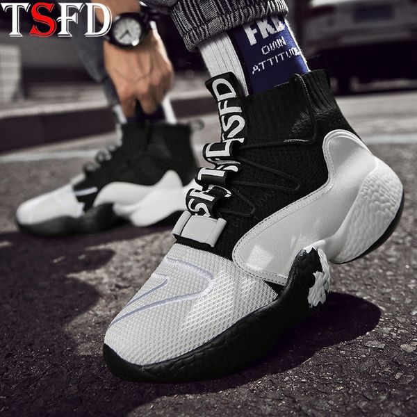 

air mesh man shoes sock sport sneakers ultralight running shoe for men thick bottom shoes men's sports slip-on white men shoe v8