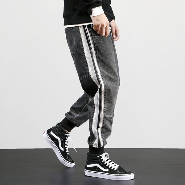 

мода streetwear мужские джинсы серый сыпучие fit нашивки срощенной cargo pants гарем брюки дизайнер хип-хоп джинсы мужчины бегуны брюки t200, Black