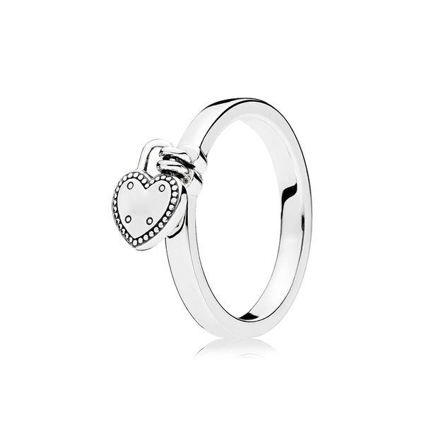

925 sterling silver love lock ring original box for pandora heart pendant women wedding gift jewelry ring set, Slivery;golden