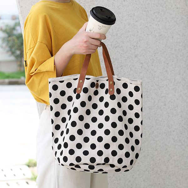 

2019 new dot canvas большой емкость tote сумки женщина ткань сумка многоразовой складной продуктовые сумки для женщин черного синих