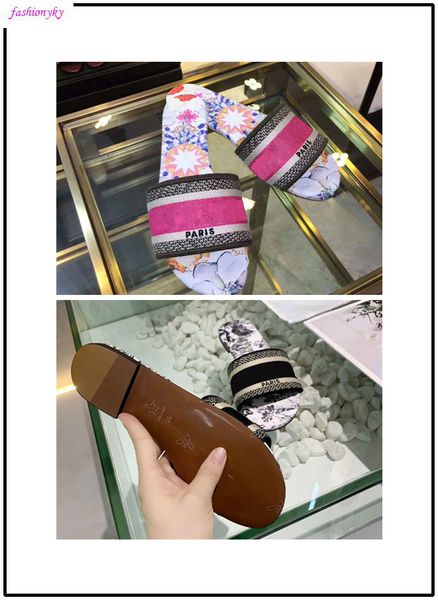 

new dazzle flowers women slippers sandals flat designer shoes slide dazzle flowers embroidery sandal floral striped, Black
