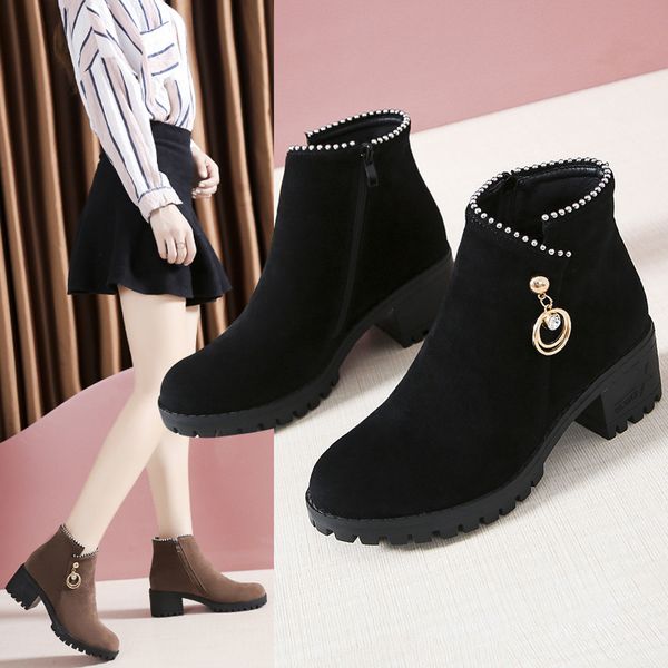 

boots women winter shoes fashion new women ankle round toe crystal casual single shoes short boots zapatos mujer booties, Black