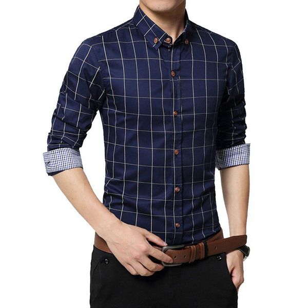 

cysincos new autumn fashion brand men clothe slim men long sleeve shirt plaid cotton casual shirt social plus size 5xl, White;black