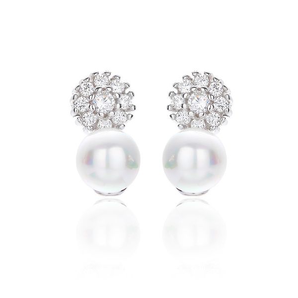 

hypoallergenic sterling silver 925 round geometric pearl stud earrings luxury designer jewelry women stud earrings 6-7189