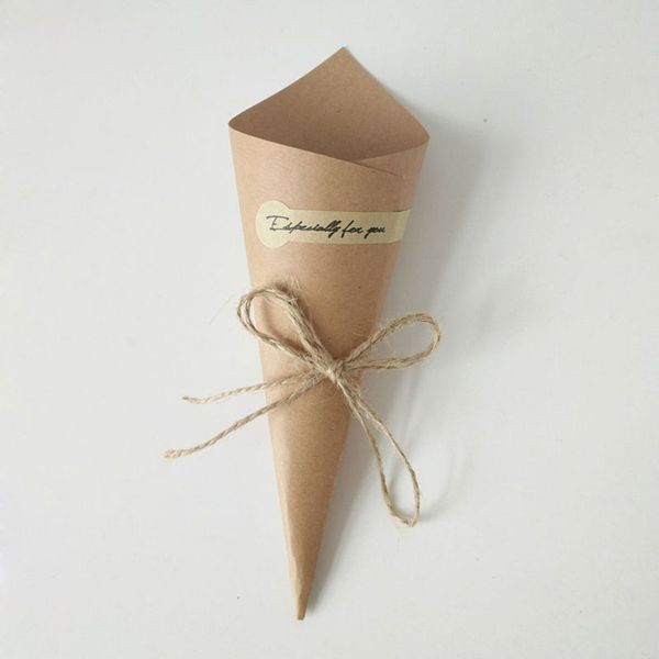 

50pc handmade kraft paper candy boxes with rope tag ice cream holder gift box
