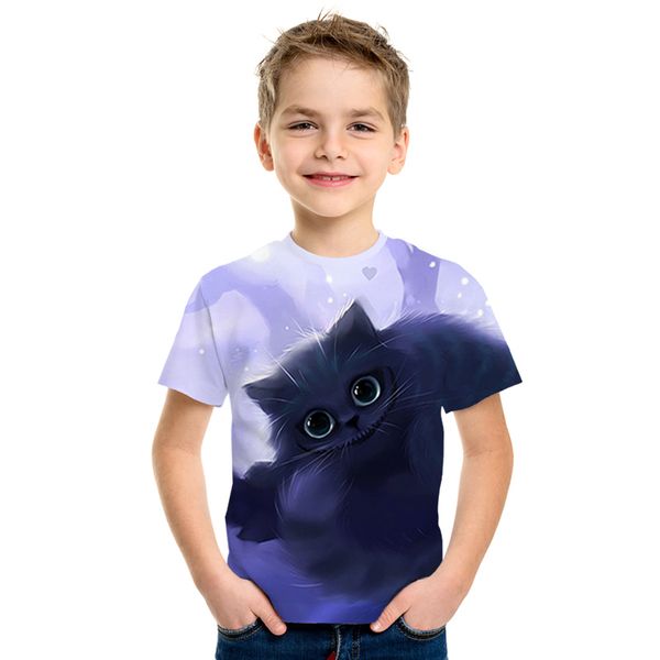 

cat funny cartoon children's clothing t-shirt new fashion children's wear 3d printing t-shirt short sleeve, Blue