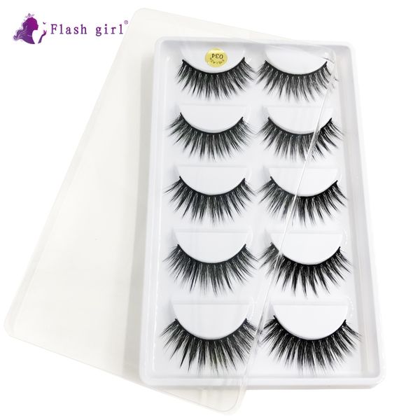 

flash girl 5 pairs mink eyelashes faux mink hair 3d lashes makeup fluffy wispy false eyelash extension natural long handmade 034