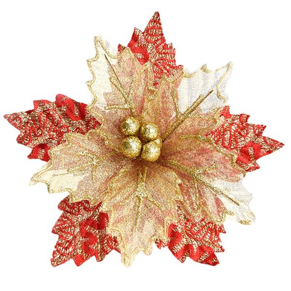 

beautiful christmas golden gauze flower creative glitter artificial flower xmas tree decoration christmas tree hanging ornament