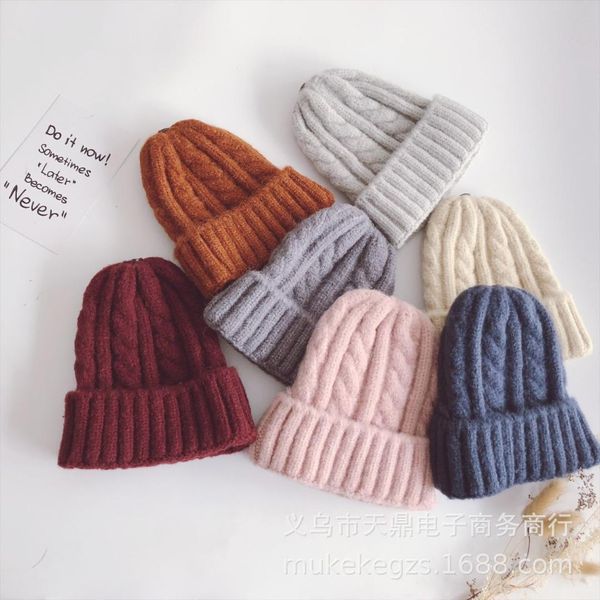 

fashion thick twist thread knitted hat children female artificial winter hats caps girl women thread knit beanies