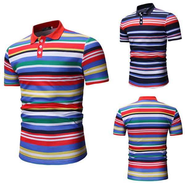

men's polos shirt men 2021 casual fashion multicolor striped summer lapel tee m-3xl, White;black